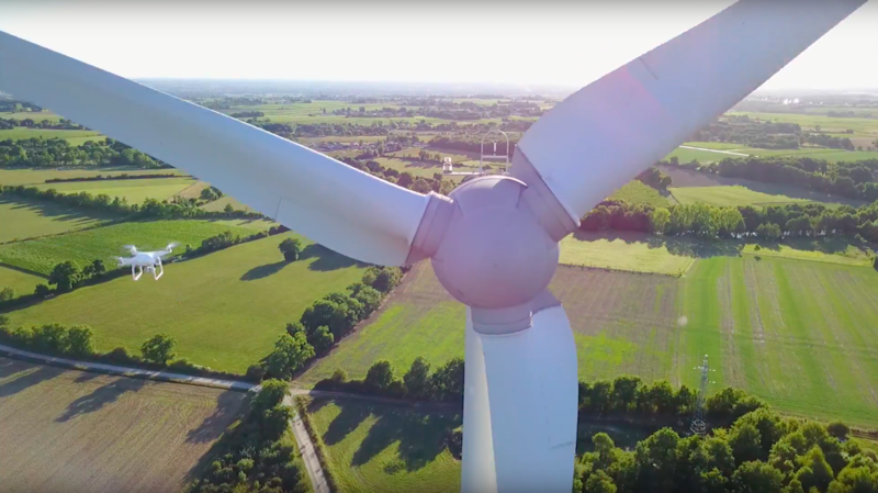 DJI Phantom 4 Proin action during a wind-turbine inspection